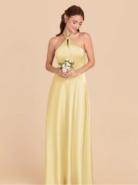 Birdy Grey Halter Satin Bridesmaid Dress in Monica matte lemon sorbet M